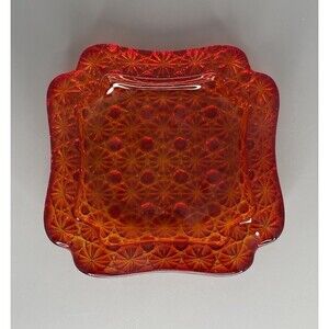 Vtg LE Smith Amberina Moon and Stars Ashtray 6" Orange Glass Candy Dish MCM